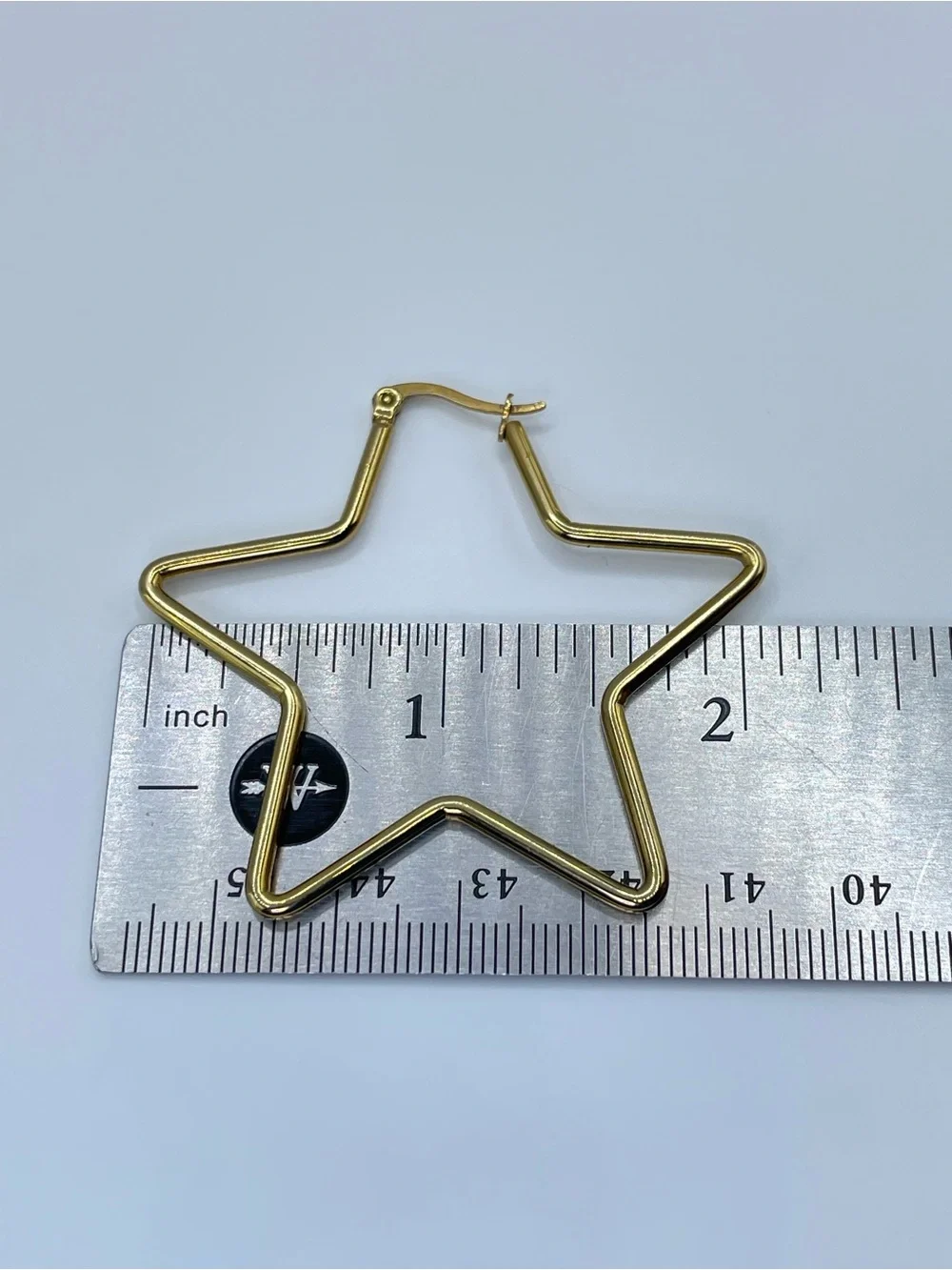 Gold Tone Star Hoop Earrings Geometric Celestial Minimalist Statement
